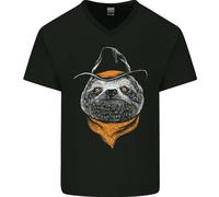 Un Bradipo Cowboy Uomo Scollo A V Cotone T-Shirt