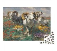 Un branco di arieti che cammina nei campi verdi|| Puzzle Divertenti Per Tutta La Famiglia 1000pcs (75x50cm) Adulti