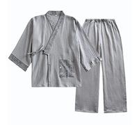 un-brand Completo da Pigiama in Cotone a Doppia Garza Giapponese da Uomo Kimono Plus Size Abbigliamento Zen Abbigliamento taoista (Taglia M, A4)