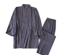 un-brand Completo da Pigiama in Cotone a Doppia Garza Giapponese da Uomo Kimono Plus Size Abbigliamento Zen Abbigliamento taoista (Taglia M, A2)