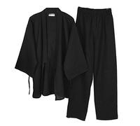 un-brand Kimono Giapponese da Uomo in Cotone Hanfu Abito da Pigiama Antico Plus Size Abbigliamento Zen Abbigliamento taoista (Taglia L, Nero)