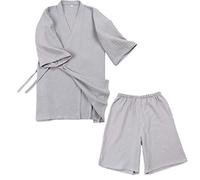 un-brand Pigiama Giapponese a Maniche Corte Yukata Kimono Crepe (Taglia L, Grigio)