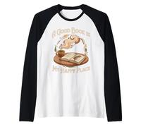 Un Buon Libro è Il Mio Posto Felice Amanti della Lettura Maglia con Maniche Raglan