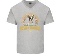 Un Cane Boston Terrier Uomo Scollo A V Cotone T-Shirt