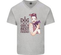 Un Cane È Un Ragazze Migliore Amico Chihuahua Uomo Scollo A V Cotone T-Shirt