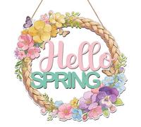 Un cartello in legno sospeso che dà il benvenuto alla primavera, decorazioni primaverili per la casa, ghirlande decorative squisite per la porta d'ingresso, adatte per essere appese all'interno