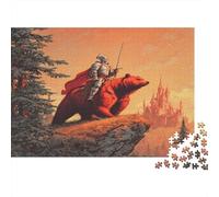 Un cavaliere a cavallo di un orso rosso in piedi su una collina, Puzzle Sostenibili Con Motivi Per Adulti Da Gioco in Legno Di Alta Qualità 1000pcs (75x50cm)
