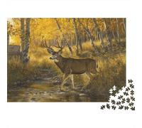 Un Cervo che Beve da un Ruscello tra i Pioppi Tremuli,Puzzle Per Adulti 1000pcs (75x50cm),Giochi Di Sfida