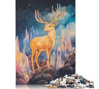 Un cervo dorato si erge su un puzzle di carta rettangolare, giocattolo "Relax Challenge", per bambini e bambine, regalo per la festa del papà, 1000 pezzi (26x38 cm)