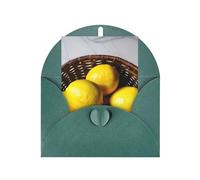 Un cestino per biglietti di auguri con limoni, espositore vuoto all'interno per biglietti di compleanno, biglietti di invito per feste