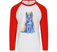 Un Colorato Border Collie Cane Design Uomo L/S Baseball T-Shirt