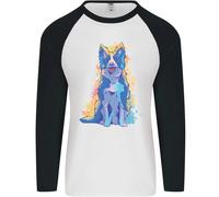 Un Colorato Border Collie Cane Design Uomo L/S Baseball T-Shirt