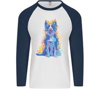 Un Colorato Border Collie Cane Design Uomo L/S Baseball T-Shirt