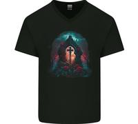 Un Croce Gotica a Una Tombstone Gotico Fantasia Uomo Scollo A V Cotone T-Shirt