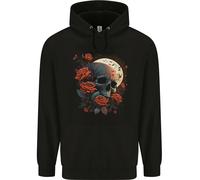 Un Dark Fantasy Teschio Con Rose E Luna Bambini Felpa con Cappuccio