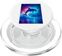 Un delfino incandescente salta attraverso onde elettriche blu neon PopSockets PopGrip per MagSafe