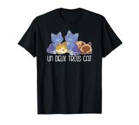 Un Deux Trois Cat 1 2 3 4 Gatti Divertente Meme in Lingua Francese Maglietta