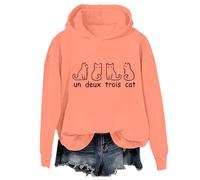 Un Deux Trois Cat felpa e felpa con cappuccio carino francese amante dei gatti camicia unisex, Felpa arancione con cappuccio, L