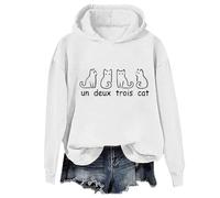 Un Deux Trois Cat felpa e felpa con cappuccio carino francese amante dei gatti camicia unisex, Felpa bianca con cappuccio, M