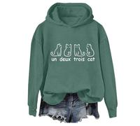 Un Deux Trois Cat felpa e felpa con cappuccio carino francese amante dei gatti camicia unisex, Felpa con cappuccio verde, M
