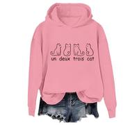 Un Deux Trois Cat felpa e felpa con cappuccio carino francese amante dei gatti camicia unisex, Rosa-felpa con cappuccio, XXL