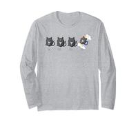 Un Deux Trois Cat Funny French Pun Gatti Neri Maglia a Manica