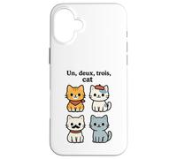 Un Deux Trois Cat Gioco di parole francese Custodia per iPhone 16 Plus