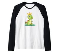 Un dinosauro felice che mostra la sua corona per gli amanti del giurassico Maglia con Maniche Raglan