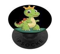 Un dinosauro felice che mostra la sua corona per gli amanti del giurassico PopSockets PopGrip Adesivo