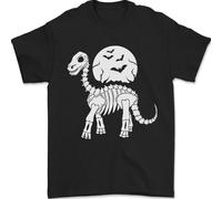 Un Dinosauro Scheletro con Una Luna Piena Halloween T-Shirt 100% Cotone