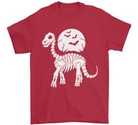 Un Dinosauro Scheletro con Una Luna Piena Halloween T-Shirt 100% Cotone