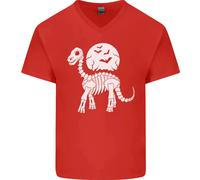 Un Dinosauro Scheletro con Una Luna Piena Halloween Uomo V-Neck Cotone T-Shirt