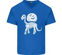 Un Dinosauro Scheletro con Una Luna Piena Halloween Uomo V-Neck T-Shirt