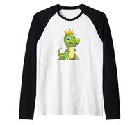 Un dinosauro sorridente con il suo vestito regale corona Maglia con Maniche Raglan