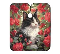 un dipinto di un gattino bianco e nero taglio di capelli abito trucco mantello, salone grembiule