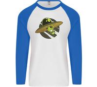 Un Divertente Alieno Bloccato IN UFO Aviatore Piattino Uomo L/S Baseball Maglia