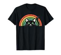 Un Divertente Gatto Nero nei Gatti Arcobaleno retrò Maglietta
