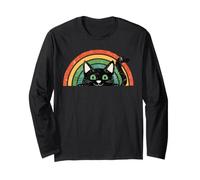 Un Divertente Gatto Nero nel Gatto Arcobaleno retrò Maglia a Manica