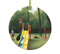 Un divertente ornamento rotondo in ceramica con stampa fronte/retro per feste da appendere decorazione souvenir