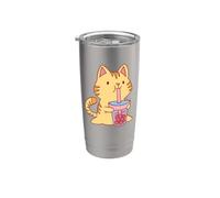 Un dolce gatto gattino beve Boba Tea Bubble Tea gatto Bicchiere termico in acciaio inox doppia parete