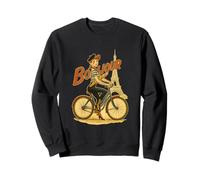 Un Elegante Parigino Ragazza Cavalca Una Bicicletta Tenendo Una Baguette Felpa
