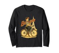 Un Elegante Parigino Ragazza Cavalca Una Bicicletta Tenendo Una Baguette Maglia a Manica