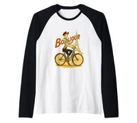 Un Elegante Parigino Ragazza Cavalca Una Bicicletta Tenendo Una Baguette Maglia con Maniche Raglan