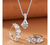 Un Elegante Set di Gioielli in Tre Pezzi con Zirconia , Inclusi una Collana e un di Orecchini. per l'Uso , come Accessorio Stiloso e Raffinato per Matrimoni e Feste, per Donne