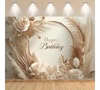 Un elegante striscione per feste di compleanno - cartellone floreale beige e oro con il testo "Buon compleanno", adatto per compleanni, matrimoni, anniversari, caffè, decorazione per la casa, senza el