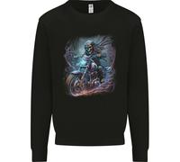 Un Felpa Uomo Con Teschio Di Scheletro Biker Su Una Moto