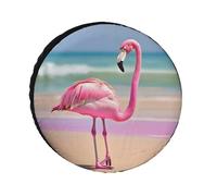 Un fenicottero rosa su spiaggia coperture per pneumatici impermeabile anti UV copertura per pneumatici da 24 pollici singolo asse copre per camper camion SUV rimorchio universale per tutte le stagioni