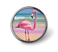 Un fenicottero rosa sulla spiaggia distintivo rotondo carino smalto spilla spilla spilla personalizzata abbigliamento decorazione unisex porta badge cappelli borse camicie Decor
