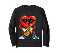 Un Fun Cartoon Cuore Rosso Che Gioca SAXOFONO Maglia a Manica