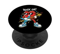 UN FUN CARTOON CUORE ROSSO SUONA CHITARRA ROSSA ROSSO PopSockets PopGrip Adesivo